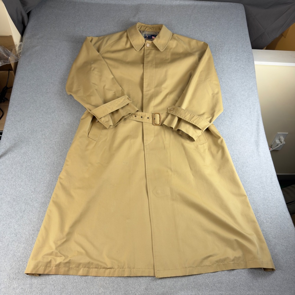 Vintage Polo Ralph Lauren Trench Coat Khaki Plaid Lined Mens Large Belted